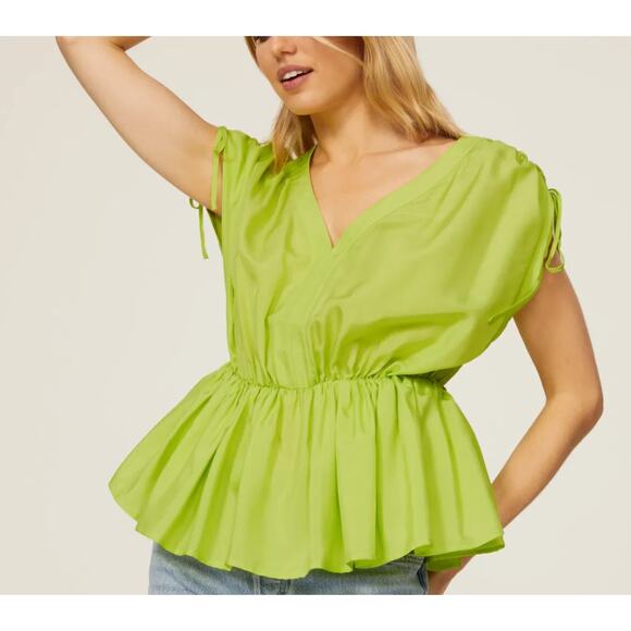 Trina Turk Chartreuse Peplum Top MEDIUM Gathered Grecian Vacation Designer $228 - Picture 4 of 9